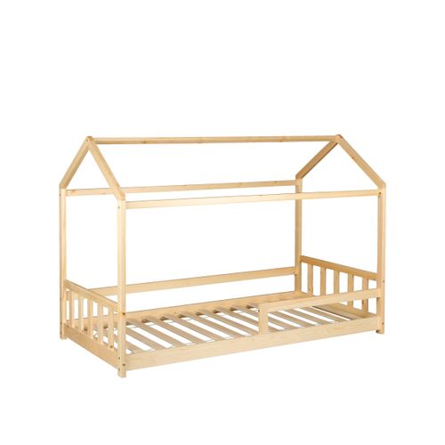 Lit cabane 90x190 cm avec sommier HUTTY naturel en pin massif