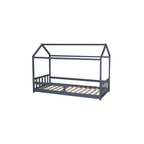 Lit cabane 90x190 cm HUTTY gris avec sommier inclus vue de profil