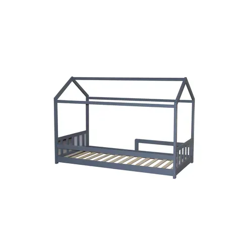 Lit cabane 90x190 cm HUTTY gris avec sommier inclus vue de derrière