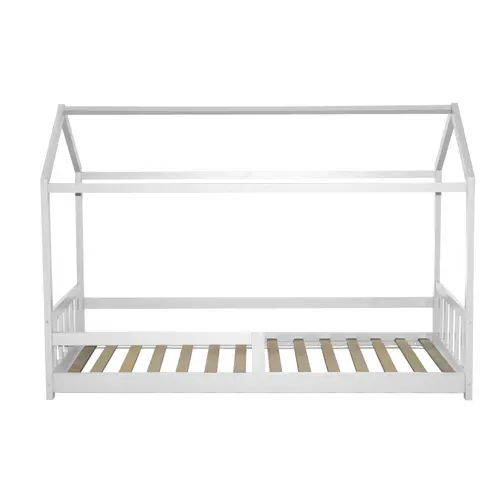 Lit cabane 90x190 cm avec sommier HUTTY blanc en pin massif