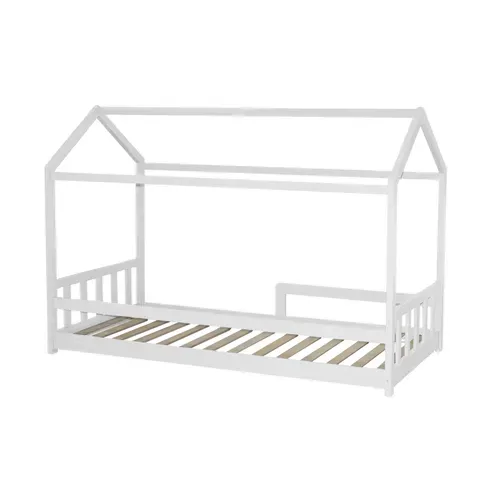 Lit cabane 90x190 cm avec sommier HUTTY blanc en pin massif
