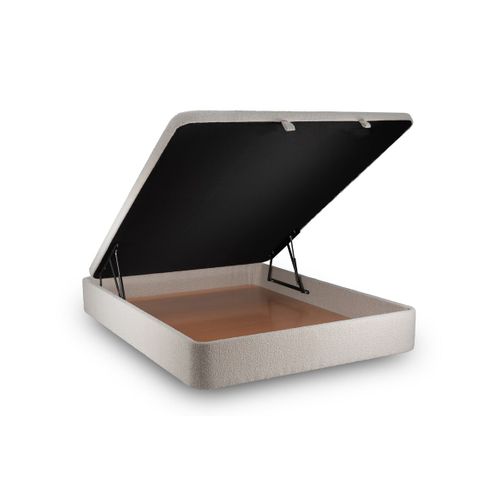 Lit Coffre 200x200cm Avec Tête De Lit Capitonnée Bouclette Beige - Hauteur Totale : 39cm