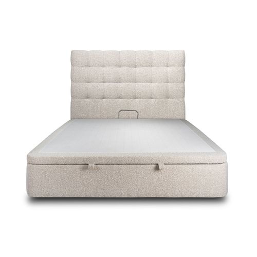 Lit Coffre 200x200cm Avec Tête De Lit Capitonnée Bouclette Beige - Hauteur Totale : 39cm