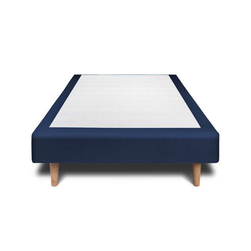 Lit 90x190cm Avec Tête De Lit Lignes Velours Et Sommier Tapissier Bleu