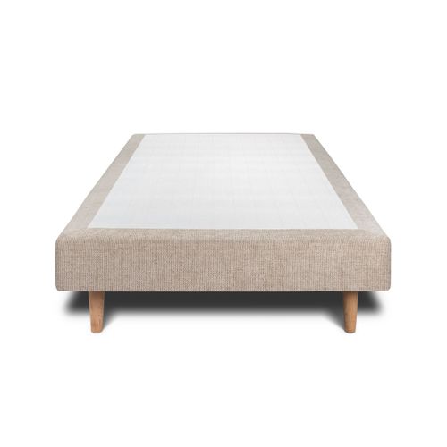 Lit 90x190cm Avec Tête De Lit Capitonnée Tissu Et Sommier Tapissier Beige Brun