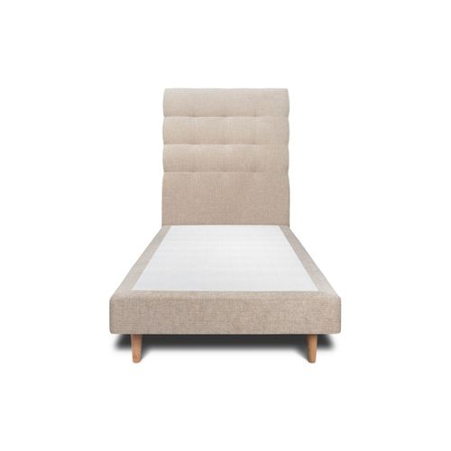 Lit 90x190cm Avec Tête De Lit Capitonnée Tissu Et Sommier Tapissier Beige Brun
