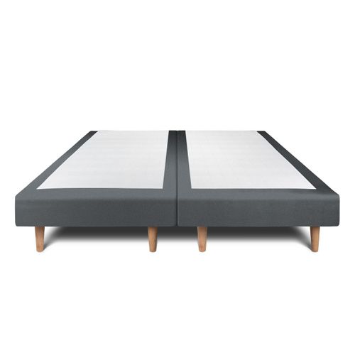 Lit 180x200cm Avec Tête De Lit Capitonnée Velours Et Double Sommier Tapissier Gris Anthracite Hauteu