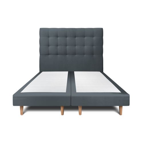 Lit 180x200cm Avec Tête De Lit Capitonnée Velours Et Double Sommier Tapissier Gris Anthracite Hauteu