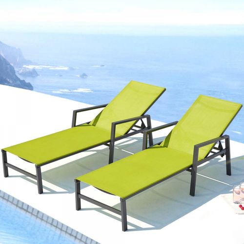 Bari - Lot De 2 Transats Gris Foncé et Vert En Aluminium