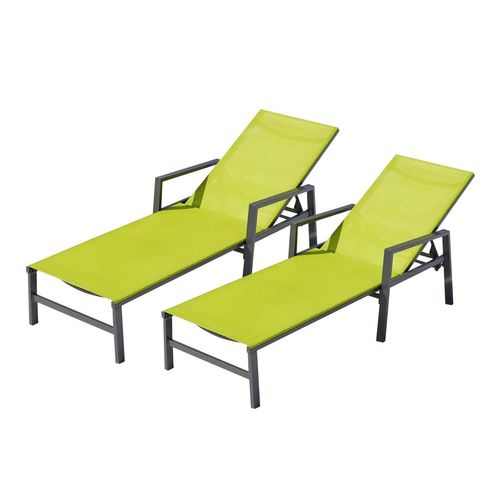 Bari - Lot De 2 Transats Gris Foncé et Vert En Aluminium