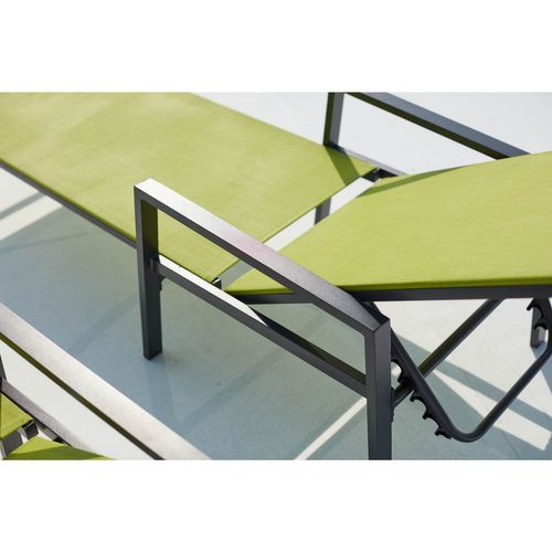 Bari - Lot De 2 Transats Gris Foncé et Vert En Aluminium