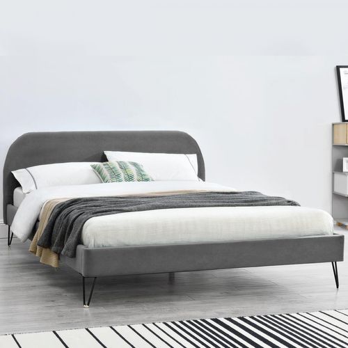 Phoenix - Lit 140 Velours Gris et Pieds Noirs