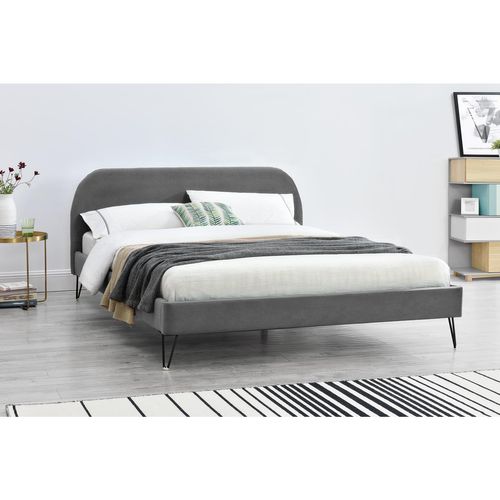 Phoenix - Lit 140 Velours Gris et Pieds Noirs