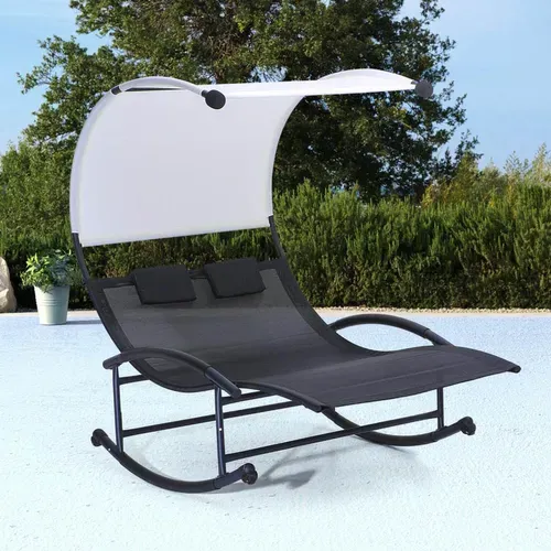 Essaouira - Transat Double à Bascule Avec Auvent Noir et écru