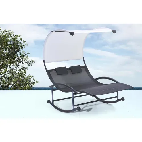 Essaouira - Transat Double à Bascule Avec Auvent Noir et écru