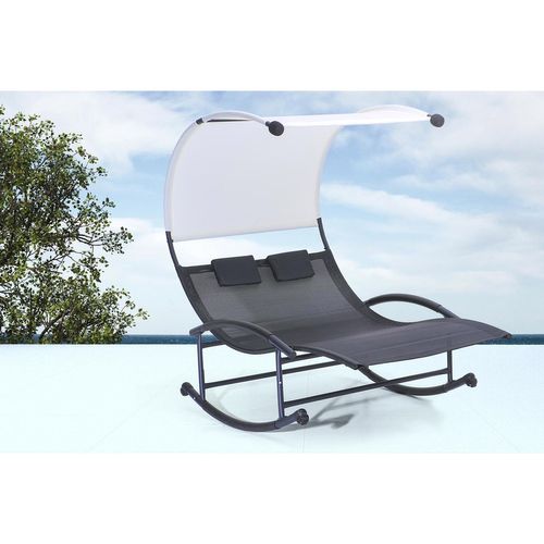 Essaouira - Transat Double à Bascule Avec Auvent Noir et écru