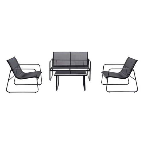 Sintra - Salon De Jardin Avec Canapé, Fauteuils Et Table Basse Rectangulaire Noir En Acier