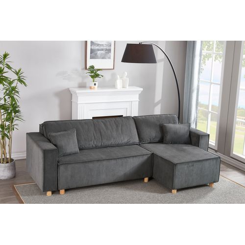 Cosy - Canapé Convertible D'angle En Velours Côtelé Gris