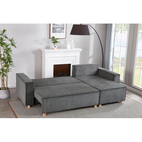 Cosy - Canapé Convertible D'angle En Velours Côtelé Gris