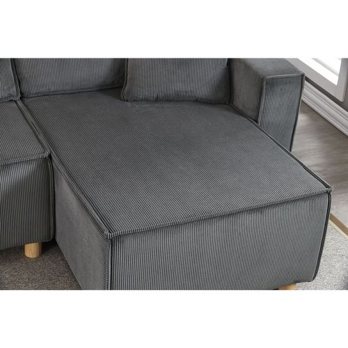 Cosy - Canapé Convertible D'angle En Velours Côtelé Gris