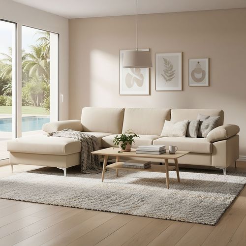 Galway - Canapé D'angle Gauche 4-5 Places Velours Beige