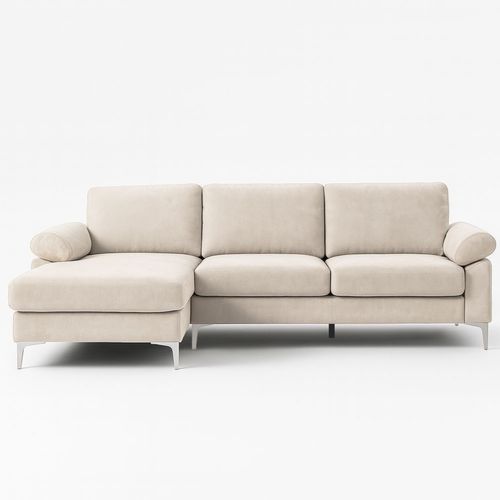 Galway - Canapé D'angle Gauche 4-5 Places Velours Beige