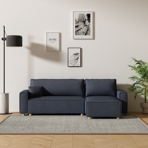 Cosy - Canapé Convertible D'angle En Velours Côtelé Bleu