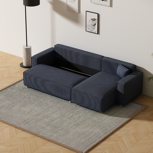 Cosy - Canapé Convertible D'angle En Velours Côtelé Bleu