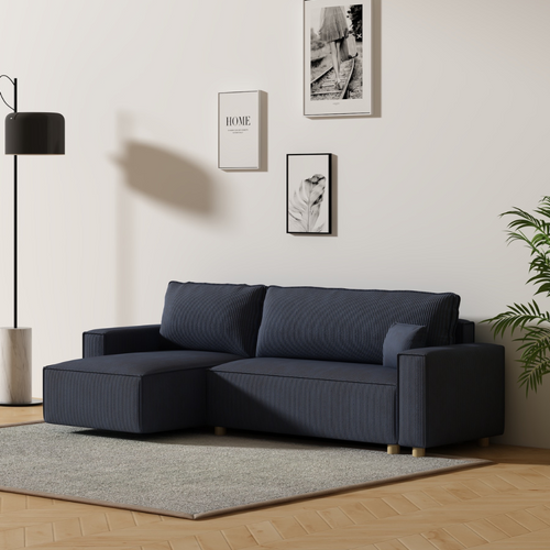 Cosy - Canapé Convertible D'angle En Velours Côtelé Bleu
