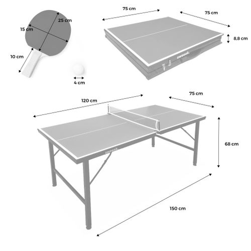 Mini Table De Ping Pong 150x75cm - Table Pliable Indoor Bleue. Avec 4 Raquettes Et 6 Balles