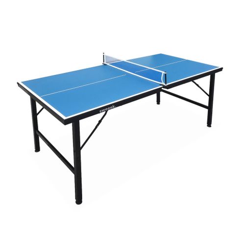 Mini Table De Ping Pong 150x75cm - Table Pliable Indoor Bleue. Avec 4 Raquettes Et 6 Balles