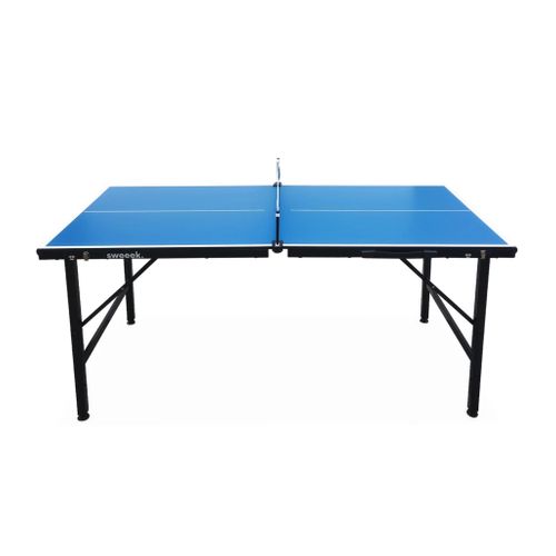 Mini Table De Ping Pong 150x75cm - Table Pliable Indoor Bleue. Avec 4 Raquettes Et 6 Balles