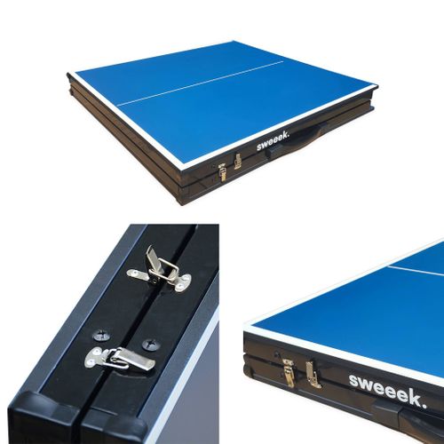 Mini Table De Ping Pong 150x75cm - Table Pliable Indoor Bleue. Avec 4 Raquettes Et 6 Balles