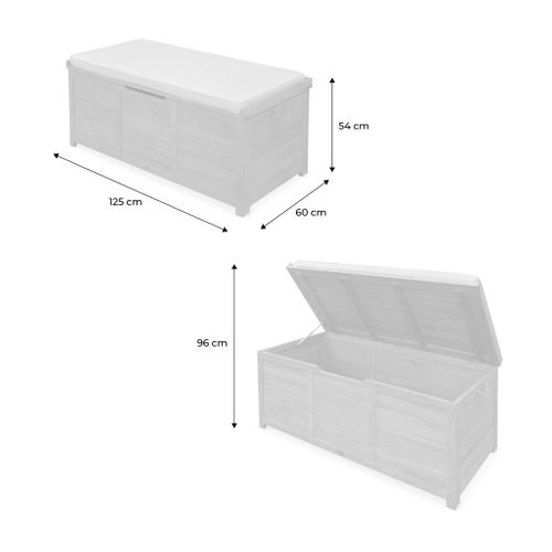 Coffre De Jardin 200l En Bois - Caja Beige - 125x60cm Rangement Coussins Avec 2 Vérins Et Poignées