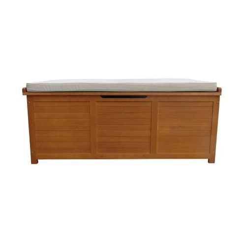 Coffre De Jardin 200l En Bois - Caja Beige - 125x60cm Rangement Coussins Avec 2 Vérins Et Poignées