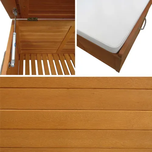 Coffre De Jardin 200l En Bois - Caja Beige - 125x60cm Rangement Coussins Avec 2 Vérins Et Poignées