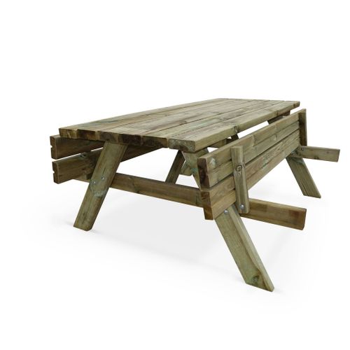 Table De Pique Nique Bois De Pin + 2 Bancs Rabattables En Bois. 6 Places - Panchina - Table De