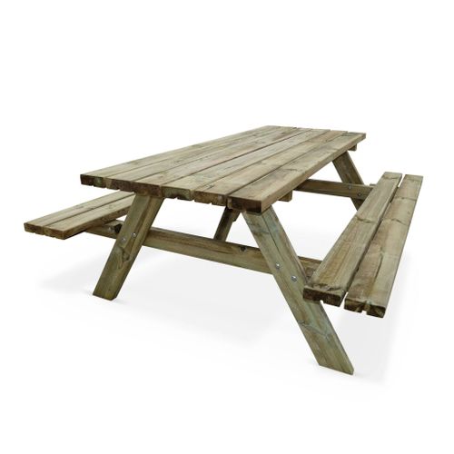 Table De Pique Nique Bois De Pin + 2 Bancs Rabattables En Bois. 6 Places - Panchina - Table De