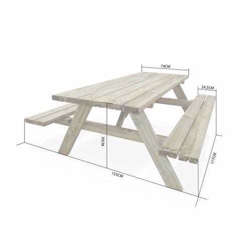 Table De Pique Nique Bois De Pin + 2 Bancs Rabattables En Bois. 6 Places - Panchina - Table De