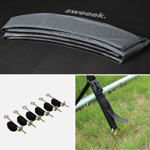 Trampoline Rond D. 370cm Gris - Saturne Inner XXL – Trampoline De Jardin Avec Filet De Protection