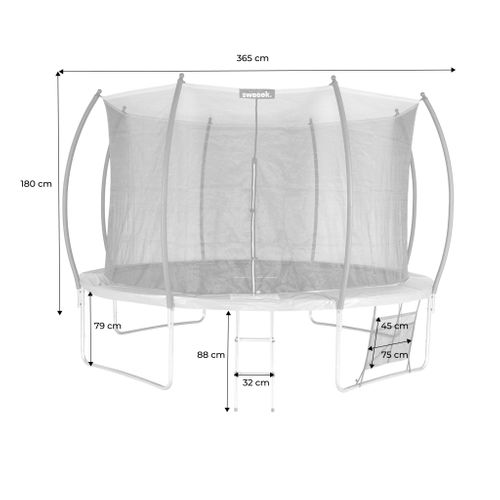 Trampoline Rond D. 370cm Gris - Saturne Inner XXL – Trampoline De Jardin Avec Filet De Protection
