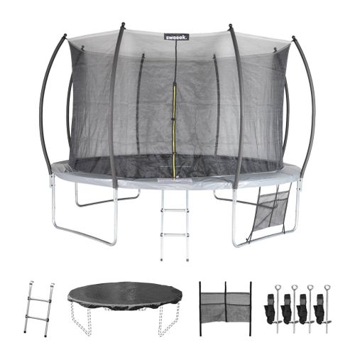 Trampoline Rond D. 370cm Gris - Saturne Inner XXL – Trampoline De Jardin Avec Filet De Protection