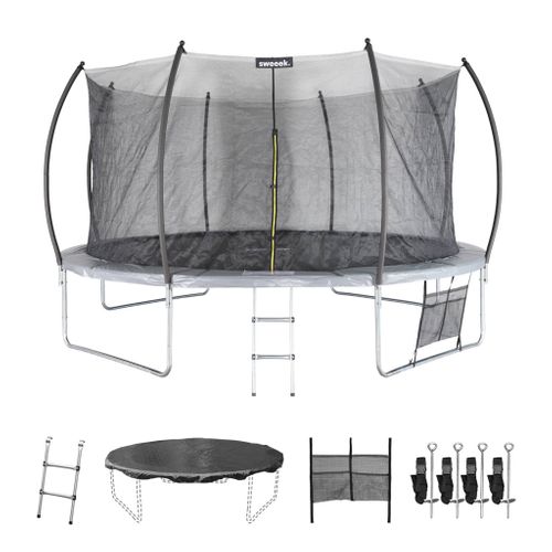 Trampoline Rond D. 430cm Gris Avec Filet De Protection Intérieur - Venus Inner XXL – échelle.