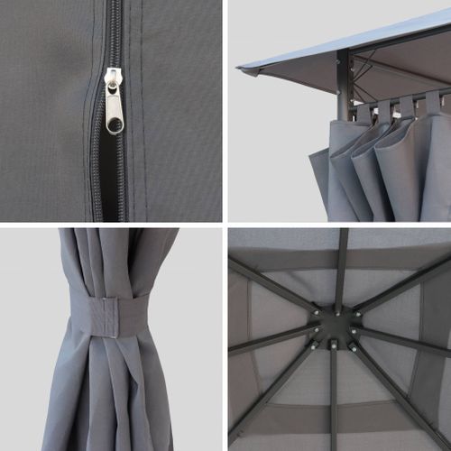 Tonnelle 3x3 M - Elusa - Toile Grise - Pergola Avec Rideaux. Tente De Jardin. Barnum. Chapiteau.