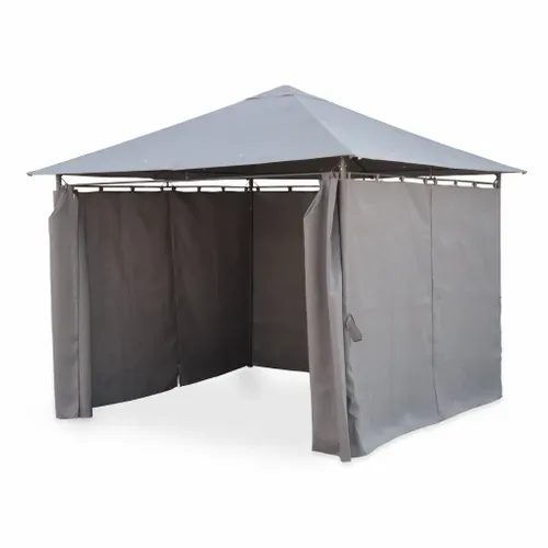 Tonnelle 3x3 M - Elusa - Toile Grise - Pergola Avec Rideaux. Tente De Jardin. Barnum. Chapiteau.