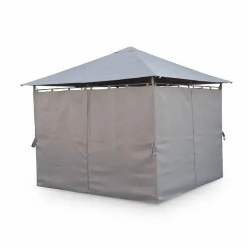 Tonnelle 3x3 M - Elusa - Toile Grise - Pergola Avec Rideaux. Tente De Jardin. Barnum. Chapiteau.