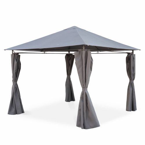Tonnelle 3x3 M - Elusa - Toile Grise - Pergola Avec Rideaux. Tente De Jardin. Barnum. Chapiteau.