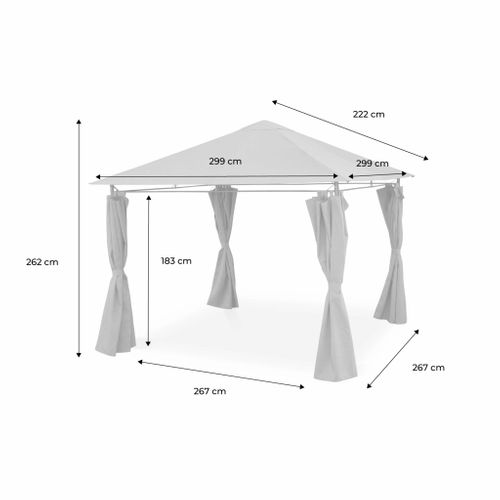 Tonnelle 3x3 M - Elusa - Toile Grise - Pergola Avec Rideaux. Tente De Jardin. Barnum. Chapiteau.