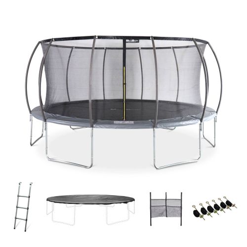 Trampoline Rond Ø 490cm Gris Avec Filet De Protection Intérieur - Jupiter Inner XXL - Échelle.