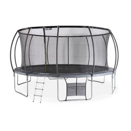 Trampoline Rond Ø 490cm Gris Avec Filet De Protection Intérieur - Jupiter Inner XXL - Échelle.